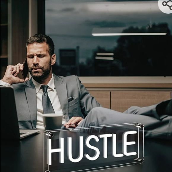 InnoVibe White LED Neon Hustle Hanging ir Freestanding Sign - Picture 6 of 10